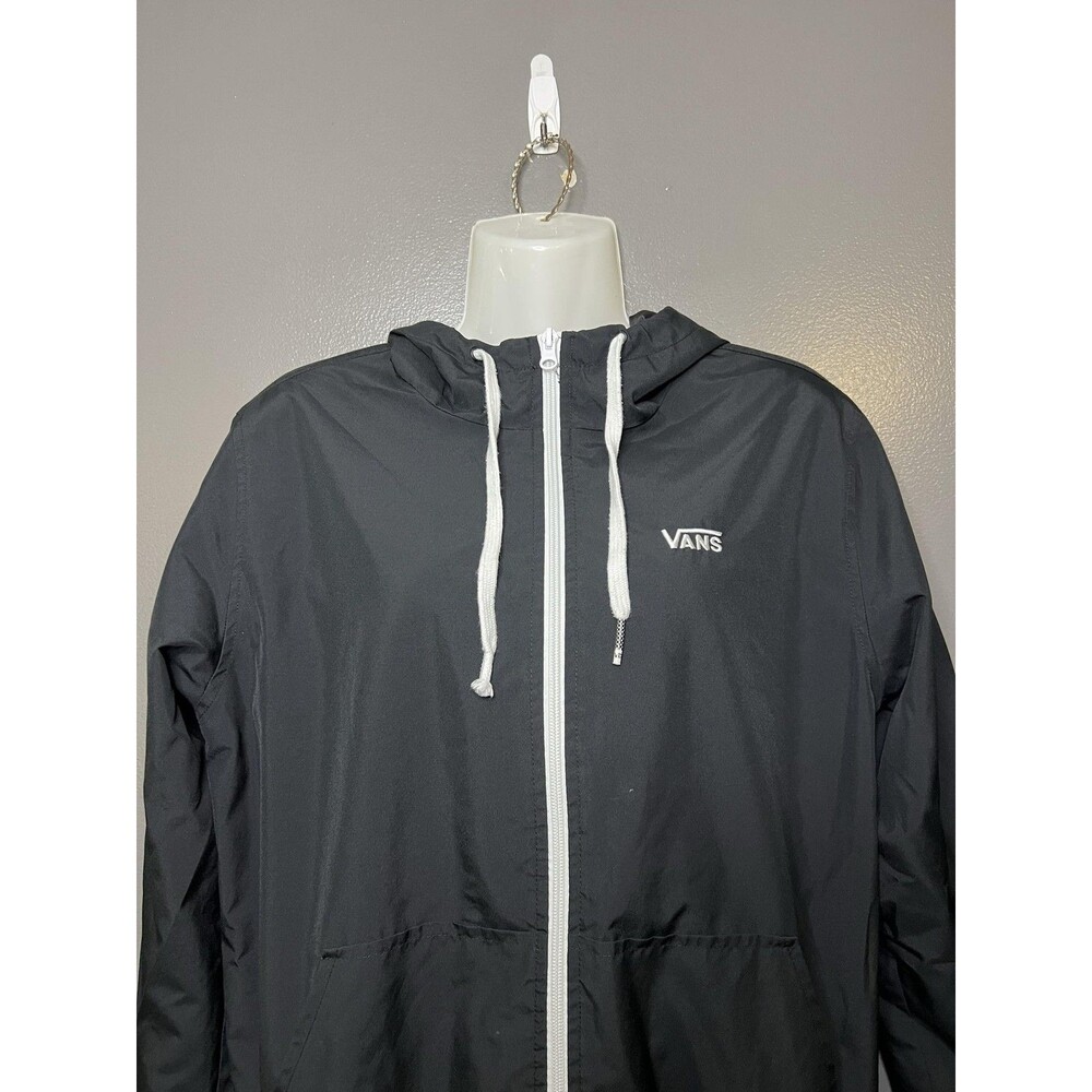 Vans Jacket Womens Sm Black White Hooded Full Zip Windbreaker Lightweight Skate